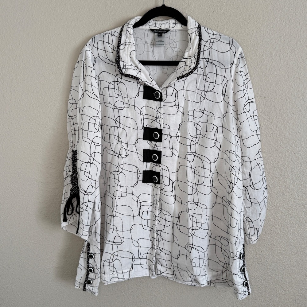 John Mark Womens Large Abstract Scribble Blouse Art to Wear Lagenlook Boho